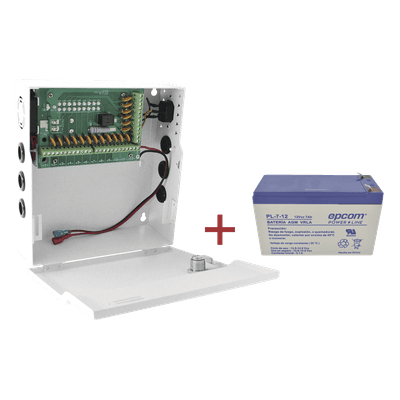 Fuente de Alimentación / 18 Salidas / 20 A / Voltaje Ajustable 11-15 VCC / Batería de Respaldo 12 VCC 7 Ah / Entrada Universal 96-264 VCA PLK12DC20ABK/K EPCOM POWERLINE