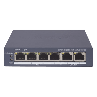Switch PoE+ Administrable / 4 Puertos Gigabit PoE+ / 2 Puertos Uplink Gigabit / Alcance Extendido 300 m (984.3 ft) / 45 W / Gestión en Nube