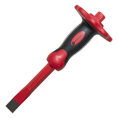 Cincel de Punta Plana / 19x16x250 mm / Protección para Manos / Acero Cr-V Forjado / Empuñadura PP+TPR PST-H04-003 PRECISION