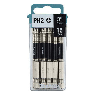 Brocas Reforzadas / Phillips #2 / Hex 1/4' / 3' (7.6 cm) / Paquete 15 piezas T-05321 MAKITA