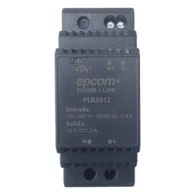 Fuente de poder DIN Riel / 15 Vcc / 2 A / 30 W / Entrada 100-240 Vca / Terminales 5.5 x 2.5 mm / -20°C a 45°C / 3.7 x 1.4 x 2.3 pulgadas PLR-3012 EPCOM POWERLINE