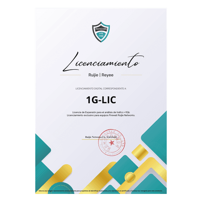 Licencia de Expansión / Análisis de Tráfico +1 Gbps / Firewall / Perpetua / Uso Único / Entrega Digital RG-WALL1600-Z3200-S-1G-LIC RUIJIE