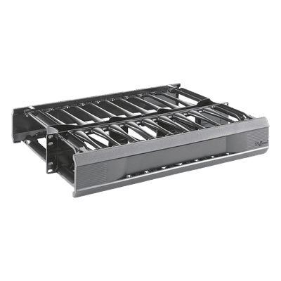 Organizador de Cables Horizontal / Doble Cara Frontal y Posterior / Rack 19in / 2 UR / Capacidad 223 Cables Cat 5e