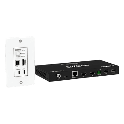 Extensor HDBaseT / 4K@60Hz / 100 m (328 ft) Cat6/6a/7 / Conmutador 2x1 HDMI/USB-C / KVM / PoE EPC-WP20HUW EPCOM PROAUDIO