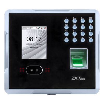 Terminal Multi-Biométrica de Asistencia y Control de Acceso / Reconocimiento Facial, Huella y Tarjeta / 2,000 Usuarios / 1,500 Rostros / 2,000 Huellas / 100,000 Eventos / TCP/IP Wi-Fi USB / ADMS / Pantalla 2.8" TFT MB160PLUS ZKTECO