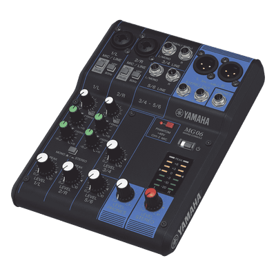 Mezcladora de Audio / 6 Canales / 2 Entradas de Micrófono / 6 Entradas de Línea / Phantom +48 V / Chasis Metálico Compacto MG06 YAMAHA