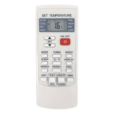 Control Remoto para Minisplit / Display Iluminado / Rango 16°C a 32°C / Funciones iFeel, Timer, Sleep, Oscilación / 54 x 10 x 134 mm
