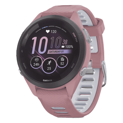Forerunner® 265S, Bisel negro con carcasa en rosa y correa de silicona en rosa/gris 10-02810-05 GARMIN