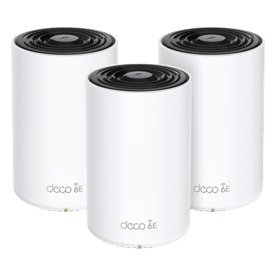 Sistema Mesh Wi-Fi / Wi-Fi 6E AX5400 / Triple Banda / 3 Nodos / 3 Puertos Gigabit WAN/LAN Auto-Detección / 4 Antenas Internas / Administración por App DECOXE75-3PACK TP-LINK