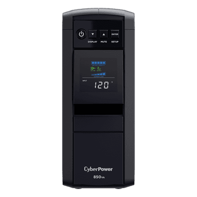 UPS de 850 VA/510 W, Topología Línea Interactiva, Entrada 120 Vca NEMA 5-15P, Onda Senoidal Pura, Tipo Torre, Con 10 Tomas NEMA 5-15R CP850PFCLCDA CYBERPOWER