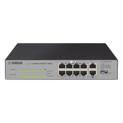 Switch PoE / 10 Puertos / Gigabit / 20 Gbit/s / 9 Puertos PoE+ 30W / 70W Total / Sin Ventilador / Optimizado Dante SWR2100P10G YAMAHA