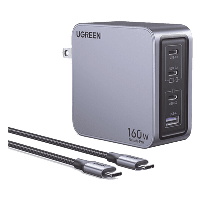 Cargador Rápido GaN / 160W Total / 4 Puertos / PD3.1 140W / PPS / UFCS / QC5 / PC 94-V0 25876 UGREEN
