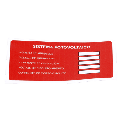 Etiquetas para Sistema Fotovoltaico / Paquete de 20 / Material Resistente a Intemperie / Adhesivo de Alta Resistencia / Cumplimiento Normativo PVLSYSTEMPV/20 SYSCOM