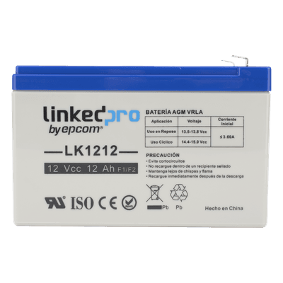 Batería de Respaldo AGM-VRLA / 12 V / 12 Ah / Vida Útil 5 Años / Terminales F1 con Adaptador F2 LK1212 LINKEDPRO BY EPCOM
