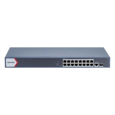 Switch PoE+ Administrable / 16 Puertos Gigabit / 1 Puerto Uplink Gigabit / 1 Puerto SFP / 230 W / Alcance Extendido 300 m (984.3 ft) DS-3E1518P-EI HIKVISION