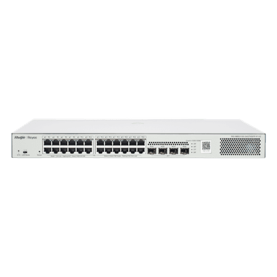 Switch Administrable L2 PoE+ / 24 Puertos Gigabit / 4 SFP Uplink 1G / 370W / Capacidad 56 Gbps / Protección 6 kV / 1U Rack