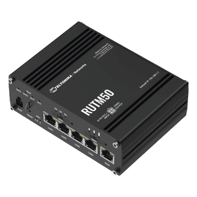 Router Celular 5G / Dual-SIM / Wi-Fi 5 / 4x LAN Gigabit + 1x WAN / FIRSTNET / 3.4 Gbps / 5.2 x 1.74 x 3.74 in RUTM50 TELTONIKA