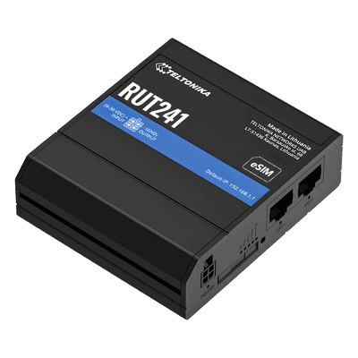 Router Celular Industrial / 4G LTE Cat 4 / eSIM / 2x Ethernet 10/100 Mbps / WiFi 802.11b/g/n / WAN Failover / -40°C a 75°C (-40°F a 167°F) RUT241 TELTONIKA