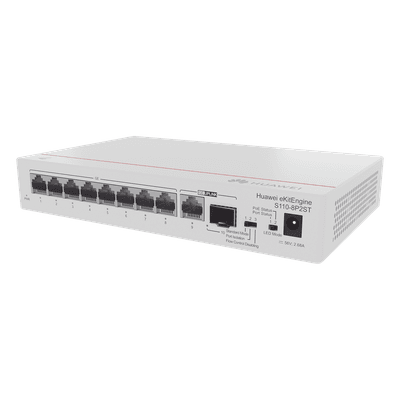Switch Gigabit No Administrable PoE / 8 Puertos 10/100/1000 Mbps PoE+ / 1 Puerto RJ45 Uplink / 1 Puerto SFP Uplink / 124W / 20 Gbps S110-8P2ST HUAWEI