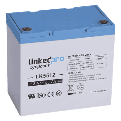 Batería de Respaldo AGM-VRLA / 12 V / 55 Ah / Vida Útil 5 Años / Terminales T2 / Certificación UL LK5512 LINKEDPRO BY EPCOM