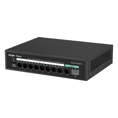 Switch PoE+ / 8 Puertos Gigabit / 2 Uplink GE+SFP / 120W / Sin Ventilador / 20 Gbps / 4 kV