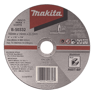 Disco de corte / Aluminio / 4 1/2 pulgadas (114 mm) / 13,300 RPM / Grano grueso B-50310 MAKITA