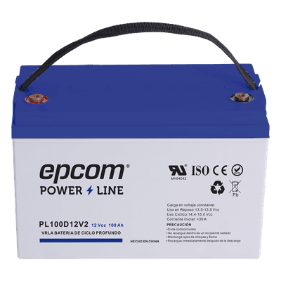 Batería AGM de Ciclo Profundo / 12 V 100 Ah / Sellada VRLA Sin Mantenimiento / Terminales T4 / Certificación UL PL100D12V2 EPCOM POWERLINE