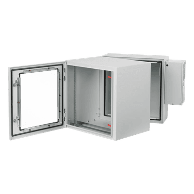 Gabinete Rack / 12U / Tipo 4 IP55 / Bisagra Doble / Ventana Vidrio / Aire Acondicionado / Montaje Pared / 600x612x710 mm (23.6x24.1x28 in) / Acero PTHW242428G2A HOFFMAN
