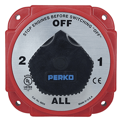 Switch Selector de Batería y Alternador / 380 A Continuos / 850 A Intermitentes / 6-32 VCD / Ignición Protegida / 5.25 Pulgadas 8603DP PERKO