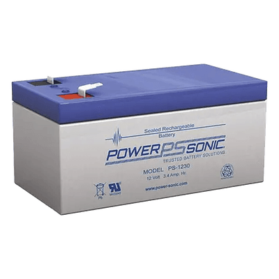 Batería de Respaldo AGM/VRLA / 12V / 3.4 Ah @20hr / 5 Años Vida Útil / Terminales F1 / Caja ABS Resistente PS-1230-F1 POWER SONIC