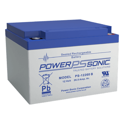 Batería de Respaldo AGM/VRLA / 12V / 26 Ah / Terminales M5 / Vida Útil 5 Años / Caja ABS Ignífuga UL94:V0 PS-12260-B POWER SONIC