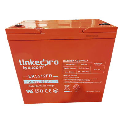 Batería de Respaldo AGM-VRLA / 12 V / 55 Ah / Terminales T2 / Vida Útil 5 Años / UL94-V0 / 230 x 139 x 215 mm (9.1 x 5.5 x 8.5 in) LK5512FR LINKEDPRO BY EPCOM