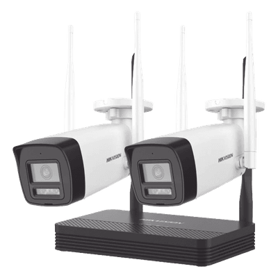 Kit de Videovigilancia IP Inalámbrico / 2 Megapixel / NVS 4 Canales / 2 Cámaras Bala / Dual Light IR 30 m (98.4 ft) + Luz Blanca 20 m (65.6 ft) / Wi-Fi 2.4 GHz / Audio Bidireccional / IP66 NKS422W0H HIKVISION
