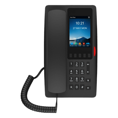 Teléfono IP Hotelero Wi-Fi 6 / Pantalla IPS 3.5" 320x480 / 2 Líneas SIP / 5 Teclas Programables / Puerto USB-A / PoE 802.3af / Audio HD / Diseño Negro H6WB FANVIL