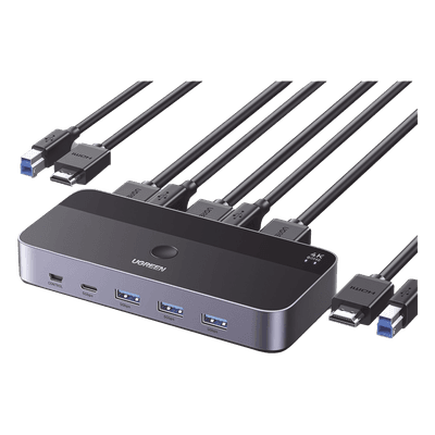 Conmutador KVM HDMI / 4K@60Hz HDR / 2 Entradas 1 Salida / 4 Puertos USB 3.0 / Carcasa Aluminio 15707 UGREEN