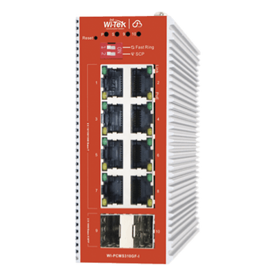 Switch Industrial PoE L2+ / 8 Puertos 100/1000 Mbps af/at / 2 SFP / Presupuesto PoE 120 W / Cloud / ERPS WI-PCMS310GF-I WI-TEK