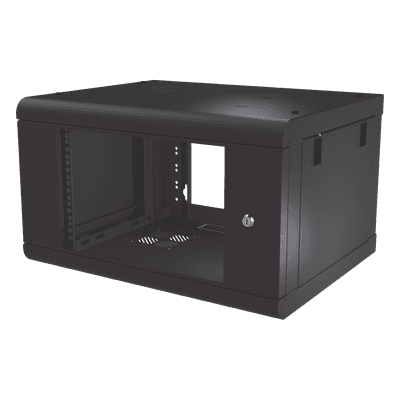 Gabinete de Pared de 6U con Puerta de Cristal Templado, 479.5 mm de Profundidad, Rack de 19'', Acero Reforzado Color Negro. SR-1906-LH2G LINKEDPRO