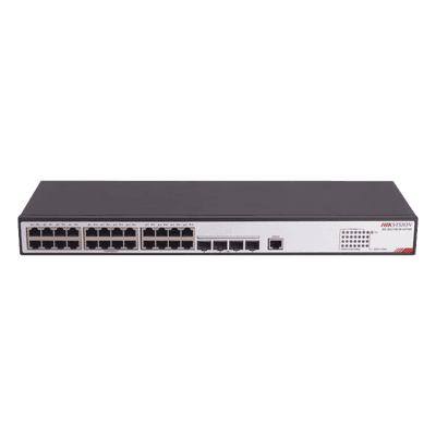 Switch Administrable / 24 Puertos RJ45 Gigabit / 4 Puertos SFP 10G / 216 Gbps / 1.44 ft × 0.52 ft × 0.14 ft DS-3E2728-HI-24T4X HIKVISION