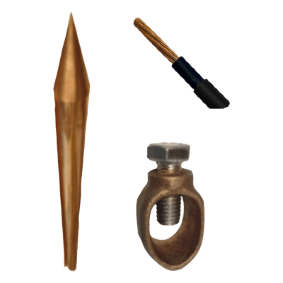 Kit de Puesta a Tierra / Varilla 5/8" x 1.5 m (4.9 ft) / Cable 6 AWG 10 m (32.8 ft) / Conector de Bronce / Aprobación UL 4703