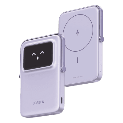 Power Bank Inalambrico | 5000mAh | 7.5W | Con Emojis de Estado | Carga Rápida USB-C Bidireccional | Pantalla TFT Inteligente | 13 niveles de Proteccion | Con Holder | Color Purple. 35606 UGREEN