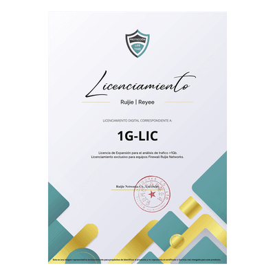 Licencia de Expansión / Análisis de Tráfico +1 Gbps / Firewall / Perpetua / Uso Único / Entrega Digital RG-WALL1600-Z5100-S-1G-LIC RUIJIE