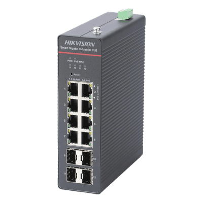 Switch Industrial Administrable PoE+ / 8 Puertos Gigabit PoE+ (4x90W + 4x30W) / 4 Puertos SFP / 300W Total / 300 m Alcance / -40°C a 75°C / 984 pies de Distancia