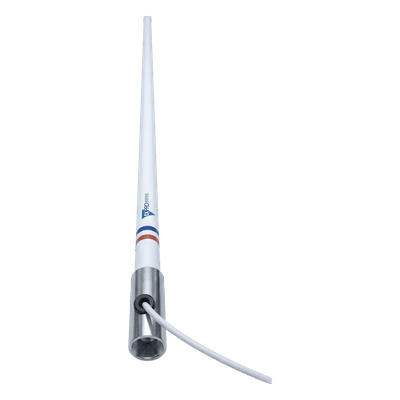 Antena Marina VHF / Fibra de Vidrio / 156-163 MHz / 6 dBi / 2.4 m (7.9 ft) / Cable 10 m (32.8 ft) / Base Acero Inoxidable TX5101SYS/10M TXPROMARINE