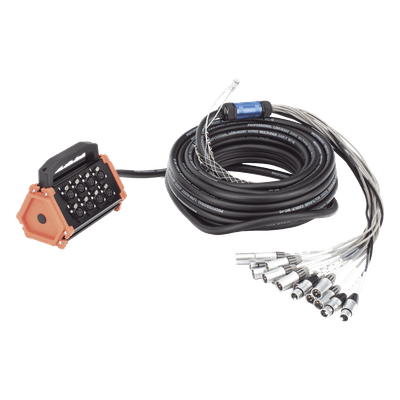 Stagebox Multipin / 12 Hembras + 4 Machos XLR / Cable 30 m (98.4 ft) / Contactos Plata / 20 A 250 V CA / Carcasa Cromada Perlada CSBT1204L20M SEETRONIC