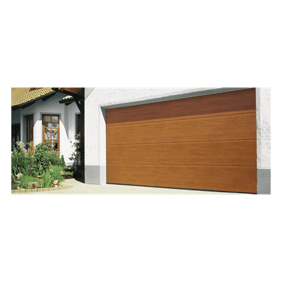 Sección de Puerta de Garage / Línea Central / Imitación Madera Golden Oak / Panel Calibre 26 / Relleno Poliuretano 43 mm / Estilo Americano SECGAR107-W ACCESSPRO