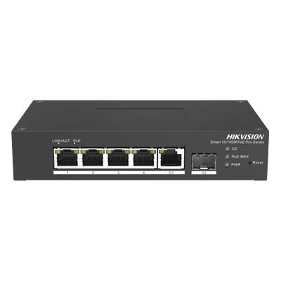 Switch PoE+ Industrial / 4 Puertos 10/100 Mbps / 1 Puerto Gigabit Uplink / 1 Puerto SFP / Alcance Extendido 300 m (984.3 ft) / 60 W / Gestión Cloud