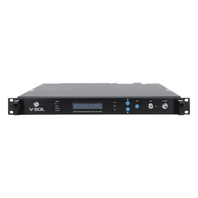 Transmisor Óptico / 1550 nm / Modulación Externa / 2 Salidas 9 dBm / DWDM / Doble Fuente de Poder V8810TE-9 V-SOL