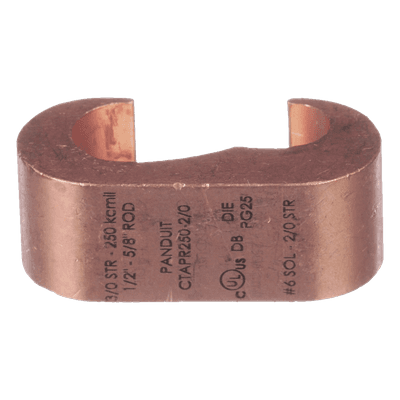 Conector de Puesta a Tierra Estilo E / Conductor Cobre 6-2 AWG / Varilla 1/4" (6.4 mm) / Cobre Alta Conductividad / 0.75" (19.1 mm) Longitud