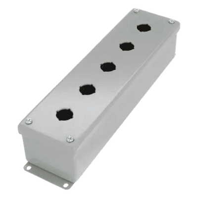 Gabinete Pushbutton / 5 Botones 22.5 mm / NEMA 12 IP65 / Acero Gris / 317x83x70 mm (12.5x3.3x2.8 ft) E5PBG HOFFMAN