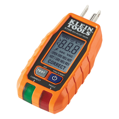 Probador de Tomacorrientes GFCI / Pantalla LCD Retroiluminada / Detección de Fallas de Cableado / CAT II 135 VCA / Resistente a Caídas de 2 m (6.6 ft) / 114.3 mm